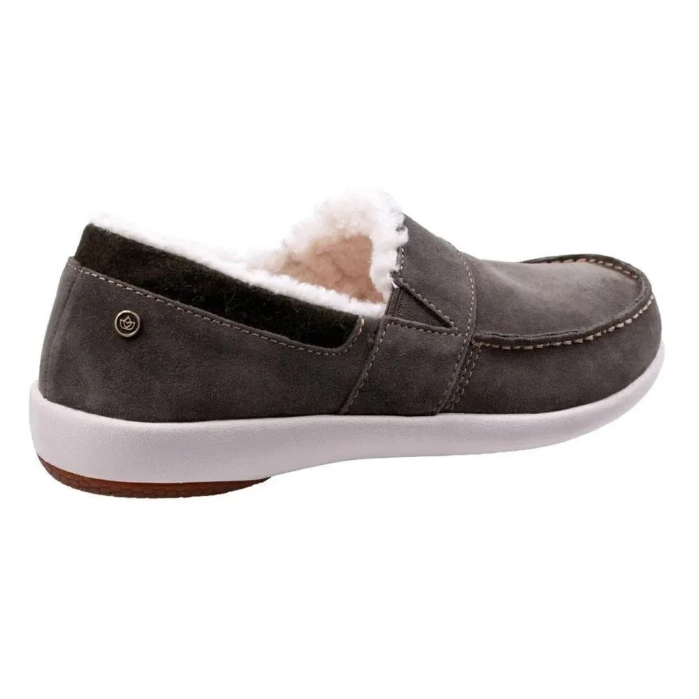 Waco Spenco girl's Wool Collared Fiesta Cozy Suede Slip On Shoes Olive size 6